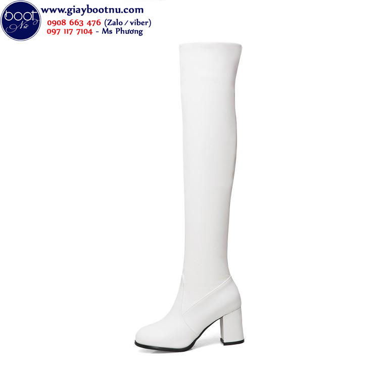 Boot đùi màu trắng gót vuông đế 7cm SÀNH ĐIỆU  GCC5102
