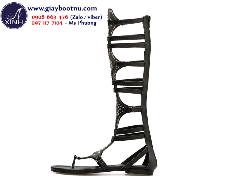 Giày sandal đế trệt phong cách la mã màu đen GCC5301