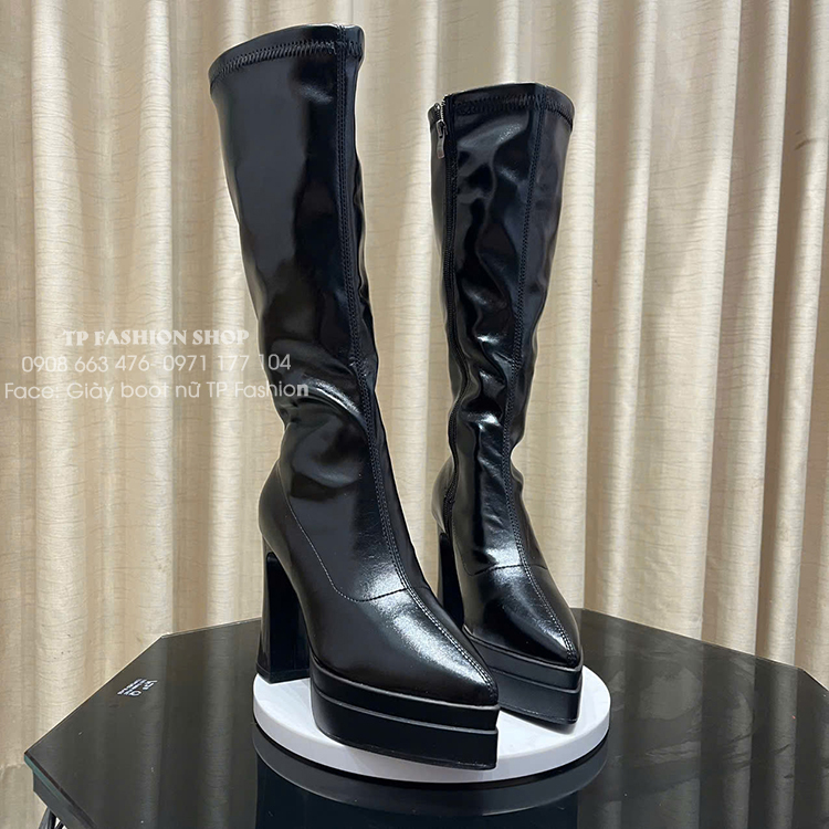 Giày boot cổ cao dưới gối GÓT VUỐNG 10cm, mũi nhọn 2 lớp cân đối dễ đi GCC54A