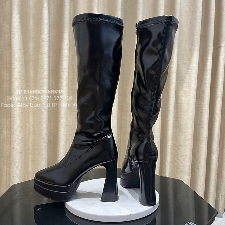 Giày boot cổ cao dưới gối GÓT VUỐNG 10cm, mũi nhọn 2 lớp cân đối dễ đi GCC54A