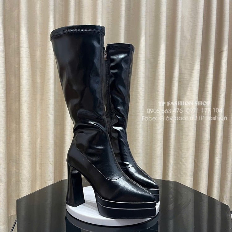 Giày boot cổ cao dưới gối GÓT VUỐNG 10cm, mũi nhọn 2 lớp cân đối dễ đi GCC54A