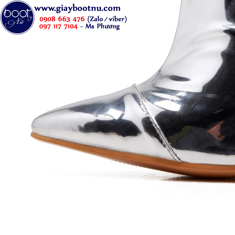 Boot nữ cổ cao ngang đùi màu bạc SANG CHẢNH cao 12cm GCC5801