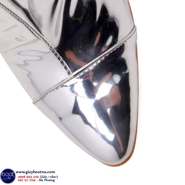Boot nữ cổ cao ngang đùi màu bạc SANG CHẢNH cao 12cm GCC5801