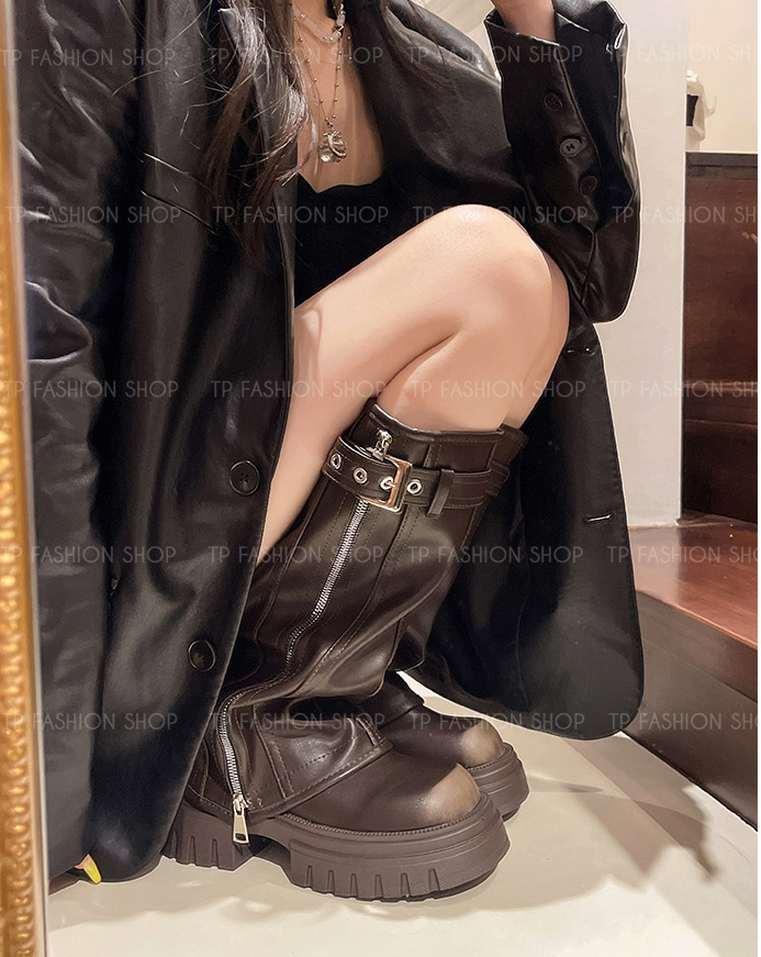 Giày boot nữ kiểu ỐNG QUẦN màu NÂU hottrend cổ cao DƯỚI GỐI che khuyết điểm và kéo dài chân GCC62C