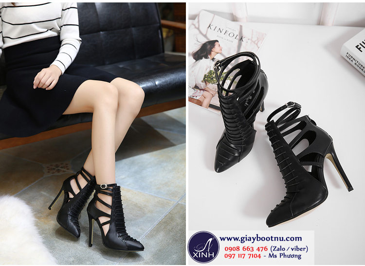ở Tây Âu mẫu giày boot nữ quai ngang cut out  đã trở thành biểu tượng thời trang của những cô nàng siêu mẫu chân dài 