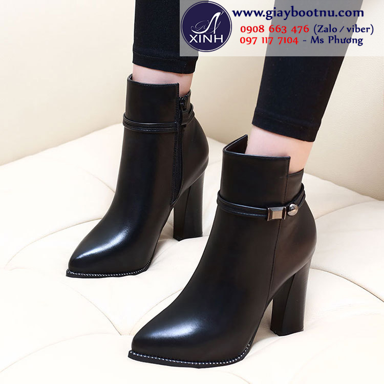 Giày boot nữ cổ ngắn đế vuông cao 7cm sang chảnh GBN159