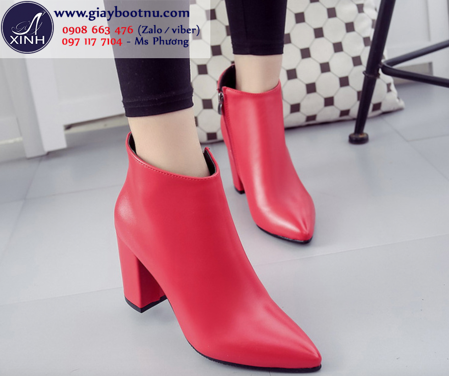 Giày boot nữ đơn giản màu đỏ cho bạn rực rỡ đêm tiệc!
