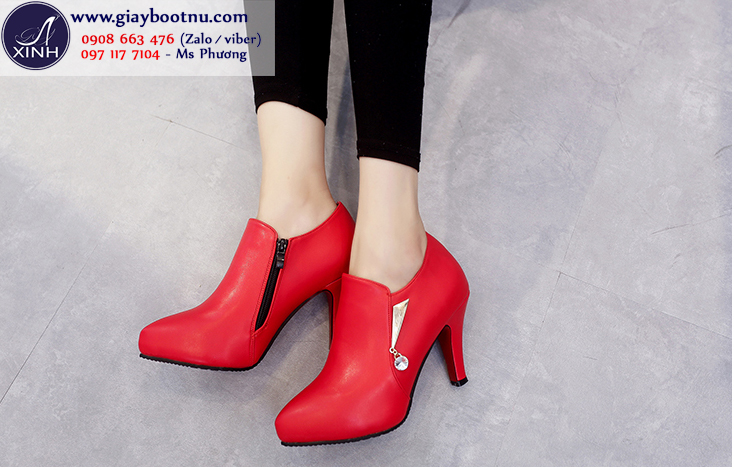 Giày boot nữ cổ sâu màu đỏ, sức hút từ cô nàng chân ngắn!
