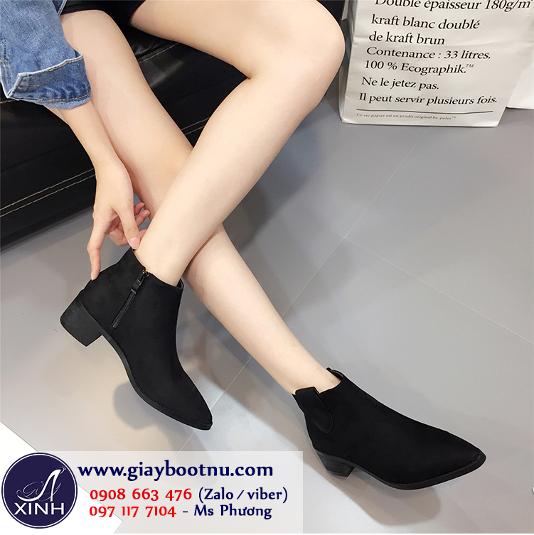 Giày boot nữ cổ ngắn đế trệt đơn giản hiện đại GBN181
