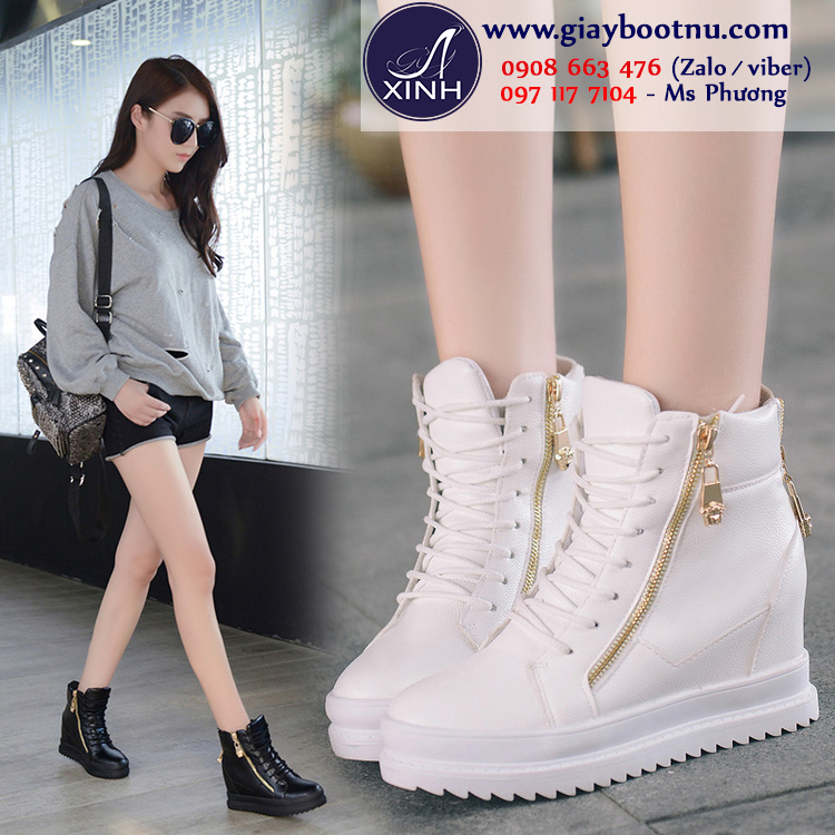 Giày boot nữ đế trệt độn đế màu trắng trẻ trung GBN2001