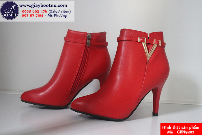 Boot nữ cổ ngắn 8.5cm màu đỏ GBN9202