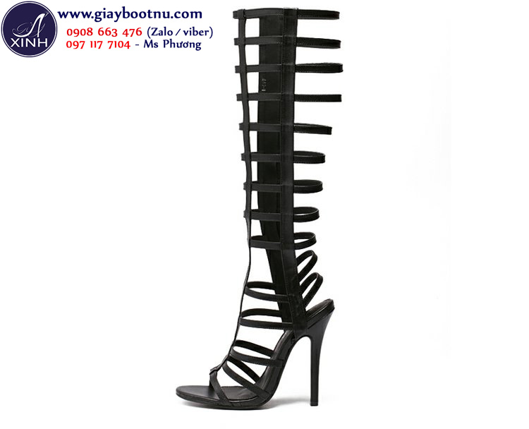 Giày sandal boot cổ cao sành điệu đan dây màu đen GCC1101