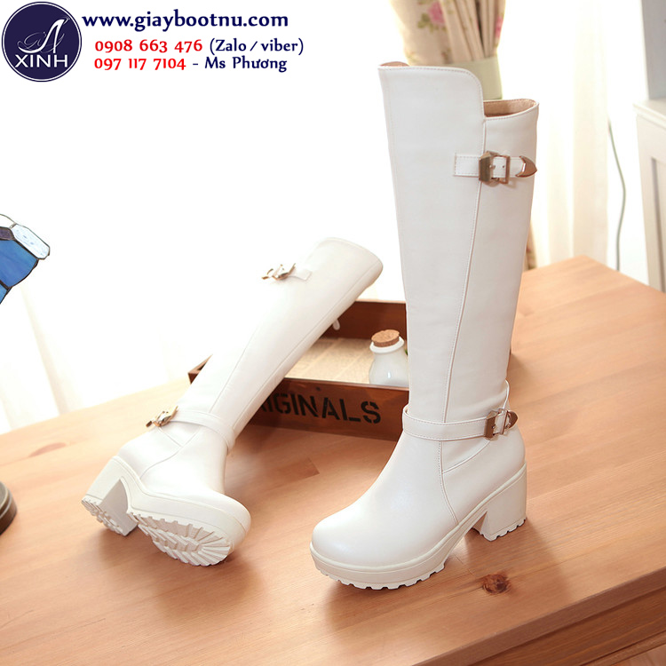Giày boot nữ cổ cao dưới gối màu trắng trẻ trung GCC1502