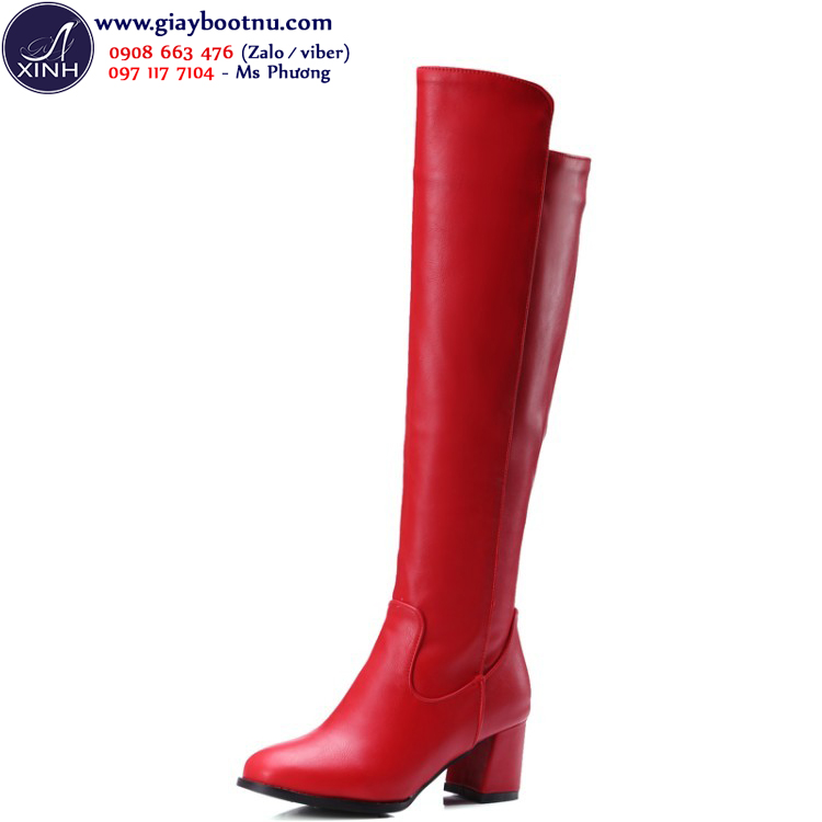 Giày boot nữ cổ cao dưới gối màu đỏ sành điệu GCC1702