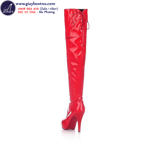 Giày boot nữ da bóng ống cao màu đỏ quyến rũ GCC3502