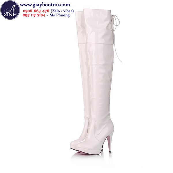 Giày boot nữ ống cao màu trắng da bóng trẻ trung GCG3503