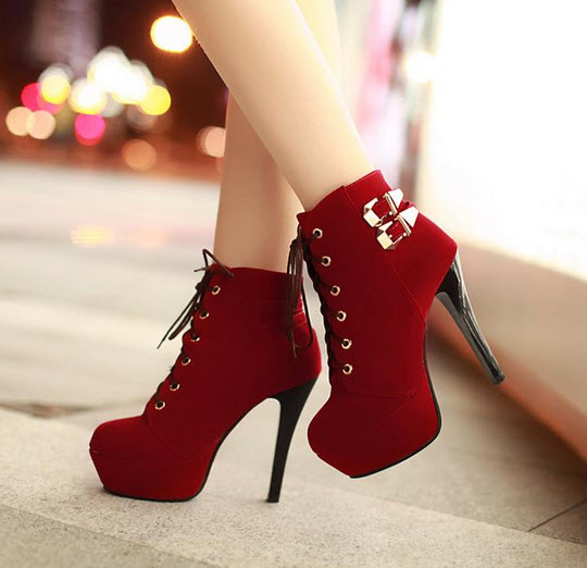 Giày boot nữ hàn quốc màu đỏ sậm