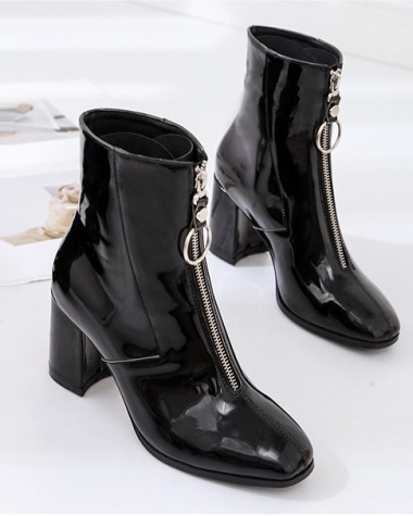 Boot cổ lửng da bóng dây kéo trước THỜI THƯỢNG GBN43 Boot cổ lửng da bóng dây kéo trước THỜI THƯỢNG GBN43