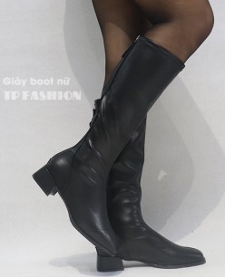 Giày boot nữ da PU cổ cao dưới gối đế thấp 4cm ÊM CHÂN GCC11901