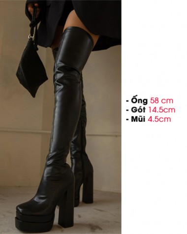 Giày boot cổ cao ngang đùi da PU lì cao 15cm đế đúp ống SIÊU DÀI GCC11801 Giày boot cổ cao ngang đùi da PU lì cao 15cm đế đúp ống SIÊU DÀI GCC11801