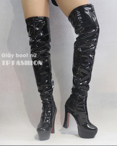 Boot đùi nữ da bóng gót vuông 13cm SÀNH ĐIỆU GCC11301 Boot đùi nữ da bóng gót vuông 13cm SÀNH ĐIỆU GCC11301
