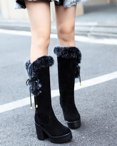 Boot lửng cổ lông đế bảng màu đen CỰC ẤM GCL0301 Boot lửng cổ lông đế bảng màu đen CỰC ẤM GCL0301