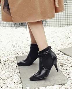 Boot nữ cổ ngắn cao gót màu đen HIỆN ĐẠI GBN6301