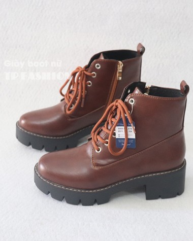 Giày boot nữ cổ ngắn cột dây đế bảng cao 5cm  màu nâu sành điệu GBN0303 Giày boot nữ cổ ngắn cột dây đế bảng cao 5cm  màu nâu sành điệu GBN0303