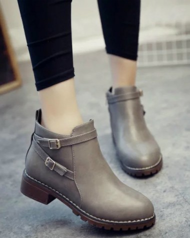 Boot nữ cổ ngắn đế thấp màu xám trẻ trung GBN13502 Boot nữ cổ ngắn đế thấp màu xám trẻ trung GBN13502