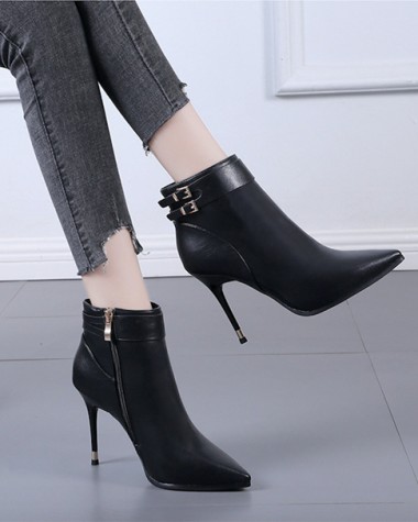 Boot nữ cổ ngắn gót nhọn 9cm mũi nhọn THANH DÁNG GBN107 Boot nữ cổ ngắn gót nhọn 9cm mũi nhọn THANH DÁNG GBN107