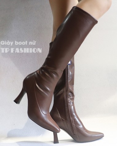 Giày boot nữ ống cao dưới gối màu nâu ÔM CHÂN sành điệu GCC12003 Giày boot nữ ống cao dưới gối màu nâu ÔM CHÂN sành điệu GCC12003