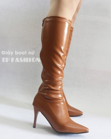 Giày boot nữ ống cao dưới gối  gót nhọn màu NÂU SANG CHẢNH  GCC10502