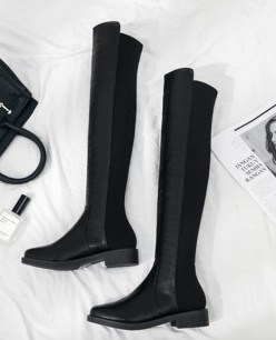 Boot qua gối đế bệt màu đen CHẤT DA PHỐI SATIN ÔM CHÂN GCC12401 Boot qua gối đế bệt màu đen CHẤT DA PHỐI SATIN ÔM CHÂN GCC12401