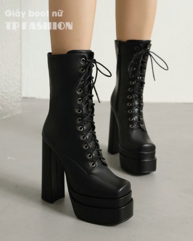 Combat boot nữ ngang bắp chân cột dây ôm chân GÓT VUÔNG 14CM, MŨI VUÔNG thời thượng GBN41A Combat boot nữ ngang bắp chân cột dây ôm chân GÓT VUÔNG 14CM, MŨI VUÔNG thời thượng GBN41A