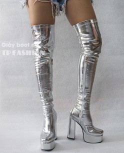 Giày boot bạc cổ cao GÓT 14CM mũi vuông form ÔM CHÂN, THON DÁNG mang tiệc, biểu diễn GCC14D Giày boot bạc cổ cao GÓT 14CM mũi vuông form ÔM CHÂN, THON DÁNG mang tiệc, biểu diễn GCC14D