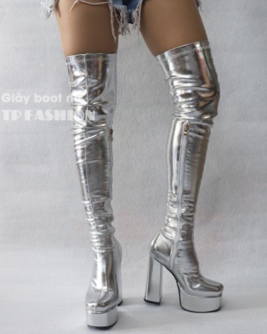 Giày boot bạc cổ cao GÓT 14CM mũi vuông form ÔM CHÂN, THON DÁNG mang tiệc, biểu diễn GCC14D Giày boot bạc cổ cao GÓT 14CM mũi vuông form ÔM CHÂN, THON DÁNG mang tiệc, biểu diễn GCC14D