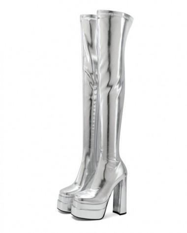 Giày boot biểu diễn màu bạc cổ cao GÓT VUÔNG 14.5CM đế kép ÔM CHÂN GCC13D Giày boot biểu diễn màu bạc cổ cao GÓT VUÔNG 14.5CM đế kép ÔM CHÂN GCC13D