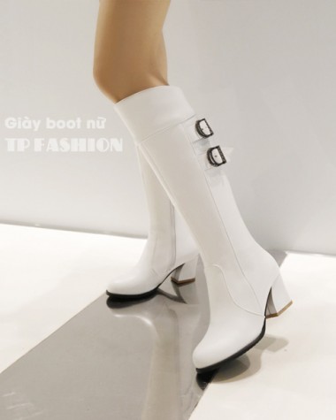 Giày boot cổ cao dưới gối MÀU TRẮNG gót vuông 6cm 2 quai cài trẻ trung hiện đại GCC35B Giày boot cổ cao dưới gối MÀU TRẮNG gót vuông 6cm 2 quai cài trẻ trung hiện đại GCC35B