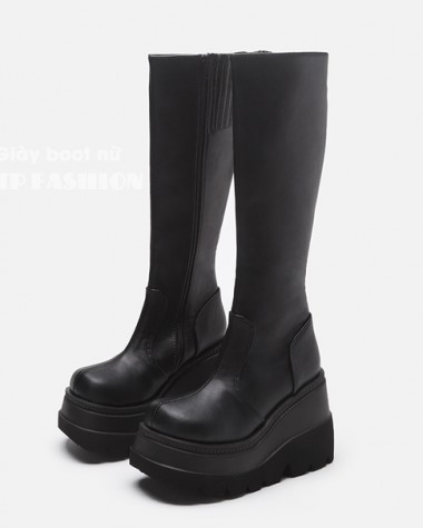 Giày boot cổ cao dưới gối ống đứng ĐẾ DẦY cao 12cm HACK DÁNG trẻ trung GCC49A Giày boot cổ cao dưới gối ống đứng ĐẾ DẦY cao 12cm HACK DÁNG trẻ trung GCC49A