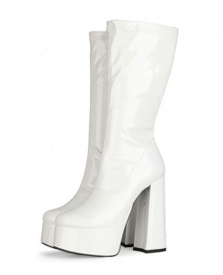 Giày boot cổ cao tới bắp chân ĐƠN GIẢN gót vuông 12cm DA BÓNG màu trắng GCC52B Giày boot cổ cao tới bắp chân ĐƠN GIẢN gót vuông 12cm DA BÓNG màu trắng GCC52B