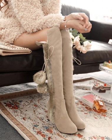 Giày boot cổ lông cao gót màu xám DUYÊN DÁNG GCL0502 Giày boot cổ lông cao gót màu xám DUYÊN DÁNG GCL0502