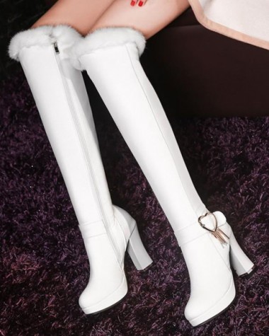 Giày boot cổ lông cao gót trắng THỜI THƯỢNG GCL0102 Giày boot cổ lông cao gót trắng THỜI THƯỢNG GCL0102