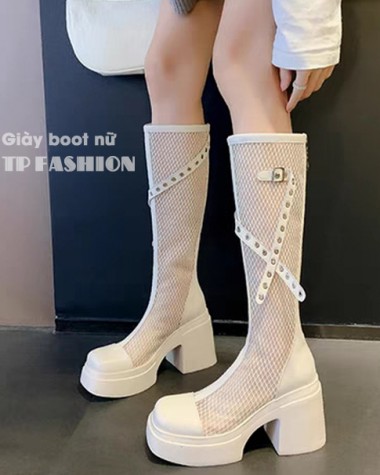 Giày boot lưới nữ cổ cao ĐẾ DẦY màu KEM phong cách trẻ trung hiện đại GCC43B Giày boot lưới nữ cổ cao ĐẾ DẦY màu KEM phong cách trẻ trung hiện đại GCC43B