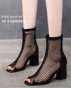 Giày boot lưới nữ gót vuông 8cm ĐƠN GIẢN- mang NHẸ CHÂN thoải mái đi bộ GBN22A