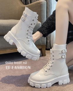 Giày boot nữ buộc dây DA BÓNG đế thấp 5cm màu TRẮNG cổ lửng 17cm chuẩn style CÁ TÍNH GBN29B Giày boot nữ buộc dây DA BÓNG đế thấp 5cm màu TRẮNG cổ lửng 17cm chuẩn style CÁ TÍNH GBN29B