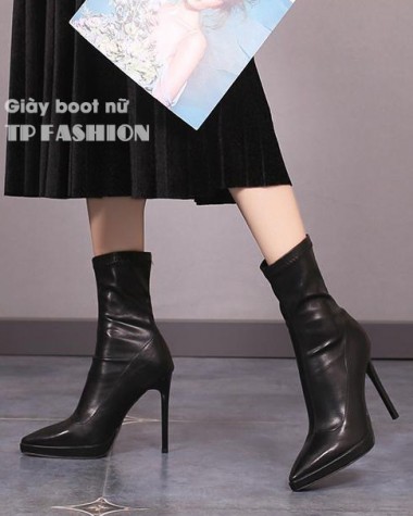 Giày boot nữ cao gót 11cm MŨI NHỌN, GÓT NHỌN cổ lửng ĐƠN GIẢN ôm chân GBN69A Giày boot nữ cao gót 11cm MŨI NHỌN, GÓT NHỌN cổ lửng ĐƠN GIẢN ôm chân GBN69A