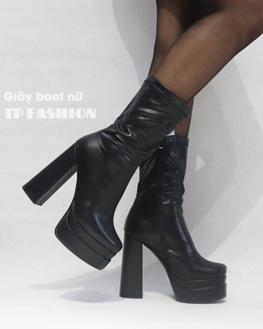 Giày boot nữ cao gót 14cm cổ lửng đế kép phong cách Âu Mỹ GBN120A