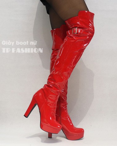 Giày boot nữ cổ cao QUA GỐI cao gót 12cm da bóng đỏ quyến rũ GCC3302 Giày boot nữ cổ cao QUA GỐI cao gót 12cm da bóng đỏ quyến rũ GCC3302