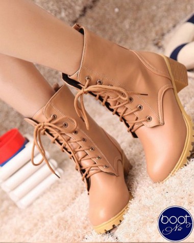 Giày boot nữ cổ cao đế trệt màu nâu sữa GBN5101 Giày boot nữ cổ cao đế trệt màu nâu sữa GBN5101