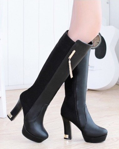 Boot nữ cổ cao dưới gối đế vuông sành điệu GBN12501 Boot nữ cổ cao dưới gối đế vuông sành điệu GBN12501